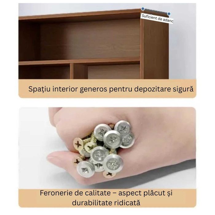 Bibliotecă cu 6 rafturi deschise, cadru lemn – alb/stejar negru