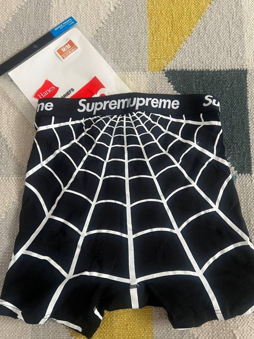 Boxeri bărbați Supreme Spider Web, negri cu print alb all-over, M, noi, nepurtați, în ambalaj