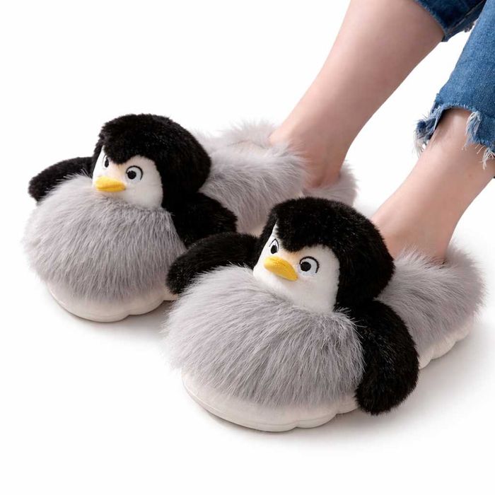 Дамски чехли с пингвин 3D Весели Крачета плюшени домашни чехли пантофи