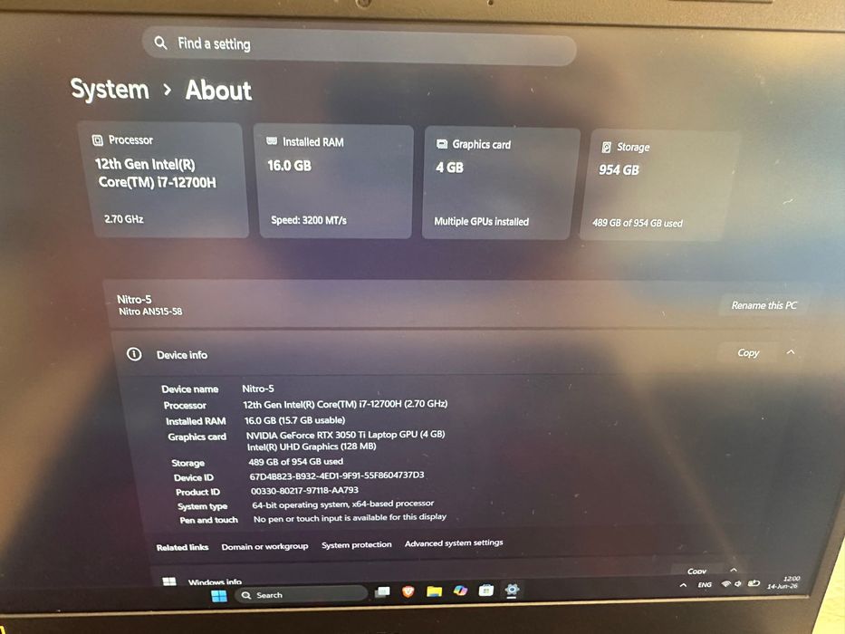 Acer Nitro-5 12th Gen