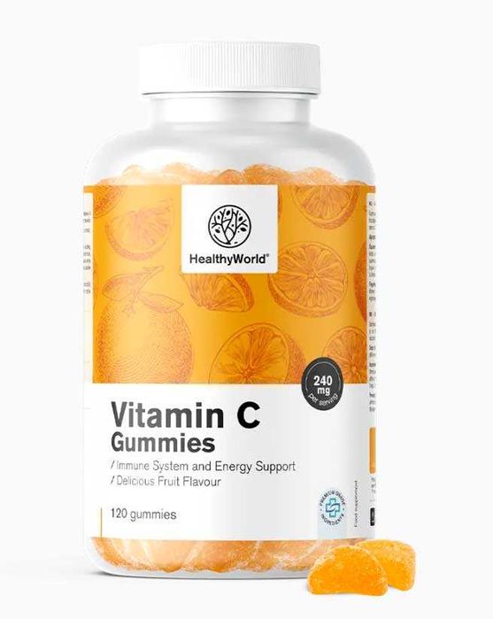 Bomboane gumate Vitamina C 240 mg, aroma de portocale, 120 bucăți