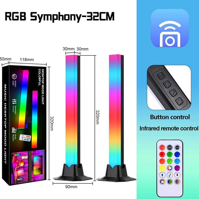 Геймърски RGBIC LED light bar комплект 2 броя с дистанционно и музикален режим