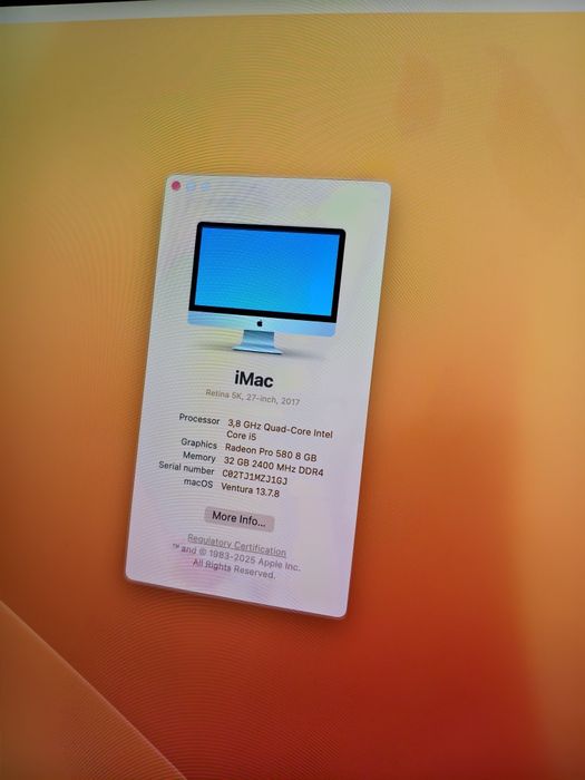 iMac 27" Retina 5K  – i5 3.8GHz – 32GB RAM – 2.1TB Fusion Drive