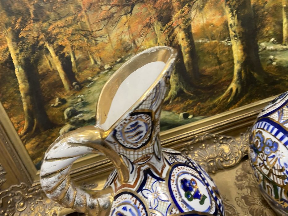 Двойка декоративни кани порцелан Испания 1950 1970 ръчно рисувани