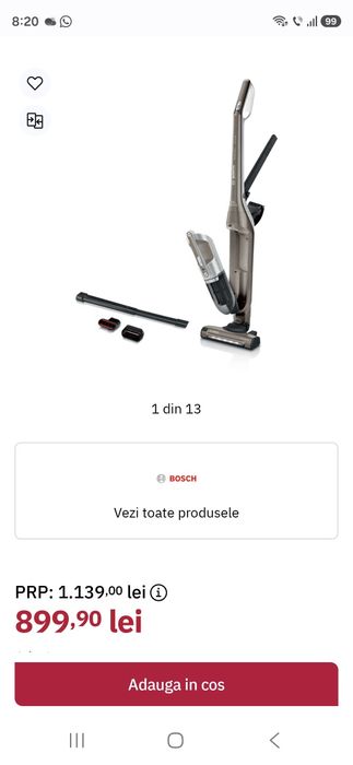 Aspirator vertical 2in1 BOSCH Flexxo Gen2 Seria 4 BBH3ALL23, 0.4l, 21.6V, autonomie max 50 min, Sistem RobustAir, maro-negru