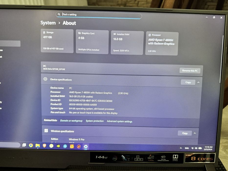 ASUS ROG Strix G17 | 17.3” 144Hz | Ryzen7 | RTX3050Ti | Оптимизиран!
