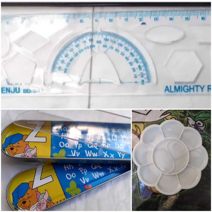 Ученически пособия -палитра , транспортир , кутия за моливи