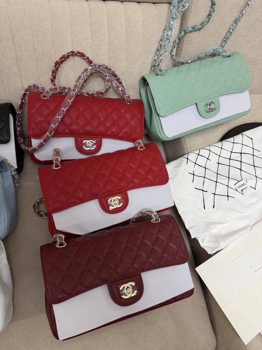 Geanta Chanel 26cm Piele naturala caviar/blue/green/black/white/red