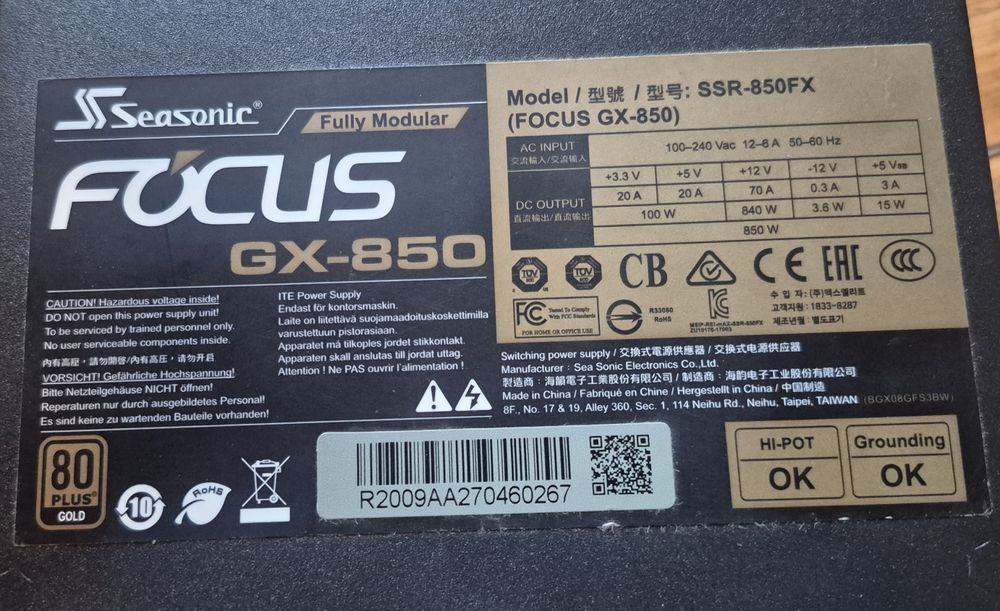Sursa gaming Seasonic 850W certificare 80 Plus Gold