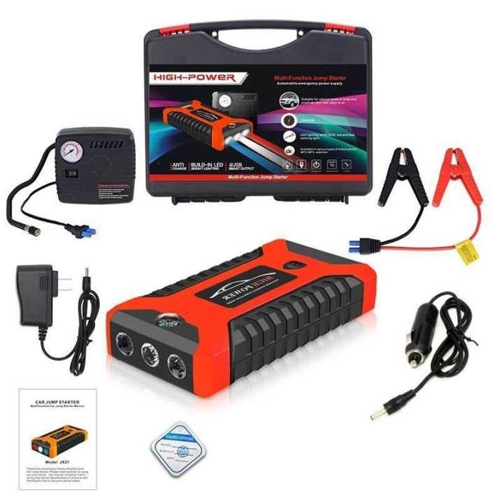 Автомобилен стартер Jump Starter 9800mAh, 12V, ток 600A с компресор