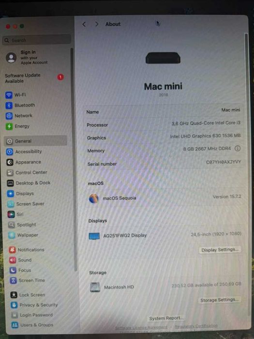 Mac mini 2018 i3 8GB 256GB