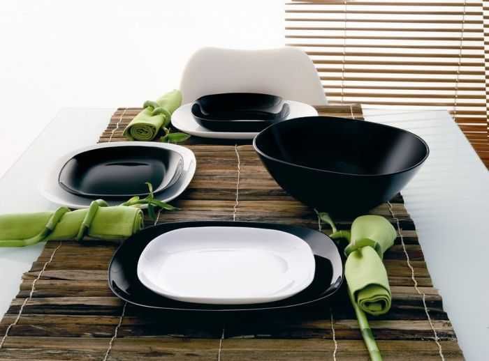 Set Serviciu de masă Luminarc Carine, compus din 19 piese, Alb / Negru