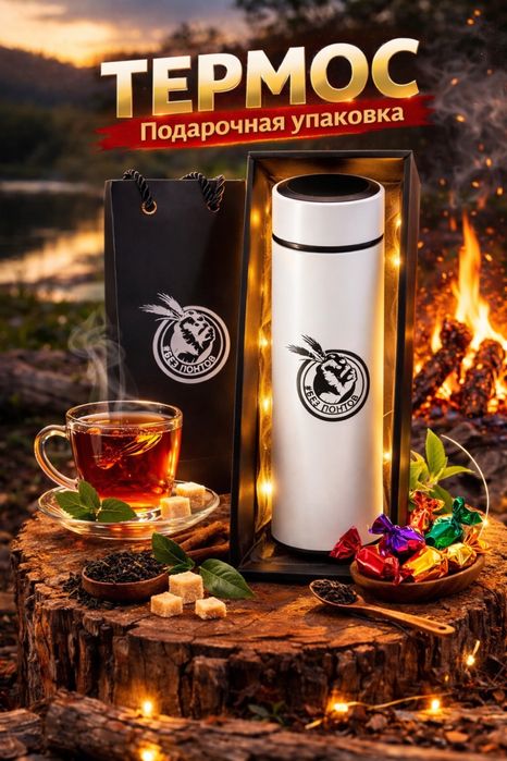 Термос белый черный