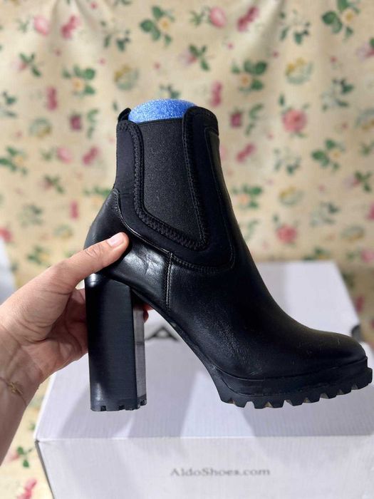 Botine  ALDO "Bolder" din piele neagră cu toc gros și talpă platformă