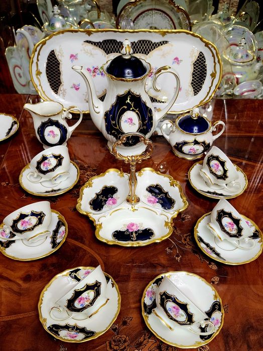 Чайно-кофейный сервиз "Мейсенский букет" ГДР. Кобальт. Дёшево !