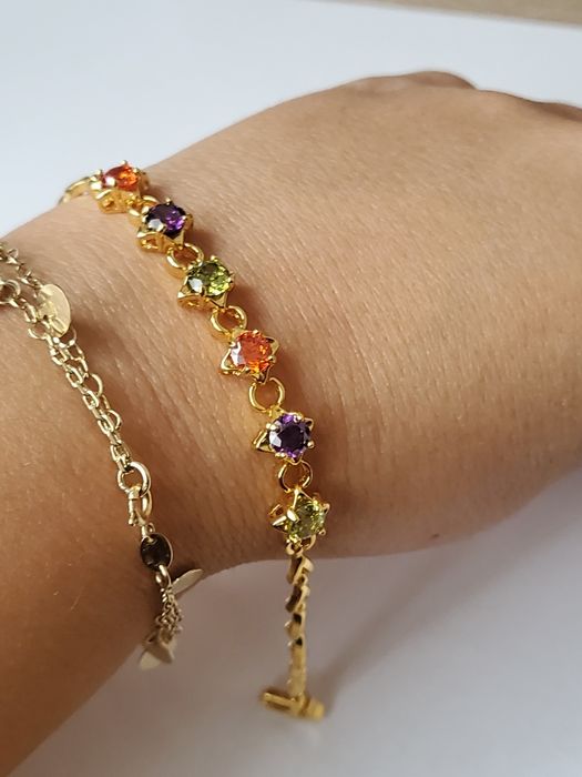 GB124, brățară placata aur 14k, model zirconii colorate