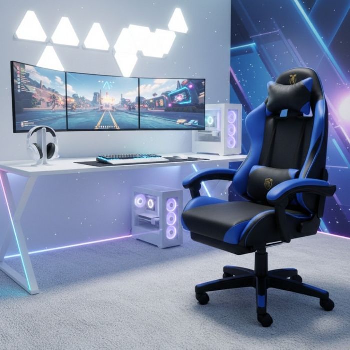 ХИТ! Ергономичен геймърски стол с  масажна функция и поставка на крака