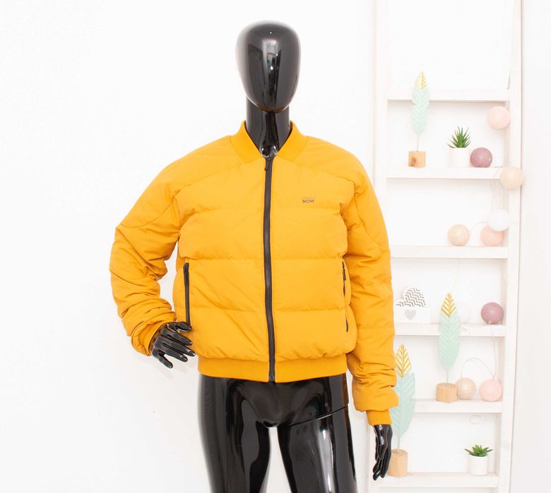 JOHAUG дамско пухено яке цвят горчица бомбер пълнеж пух пера S