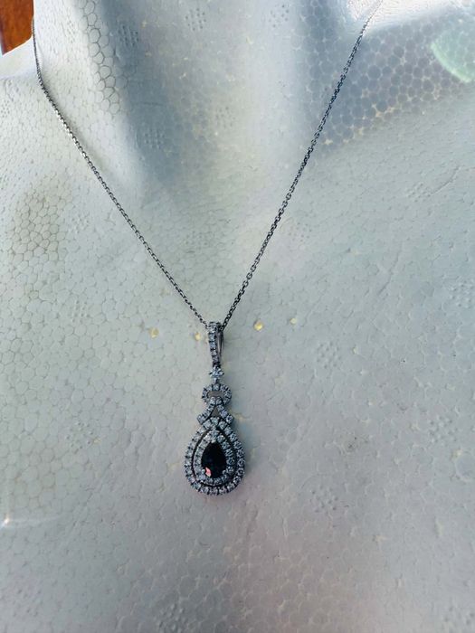 Lanț cu Pandantiv Aur 18K, Safir Verde 0.35 Ct și Diamante 0.55 Ct + Certificat