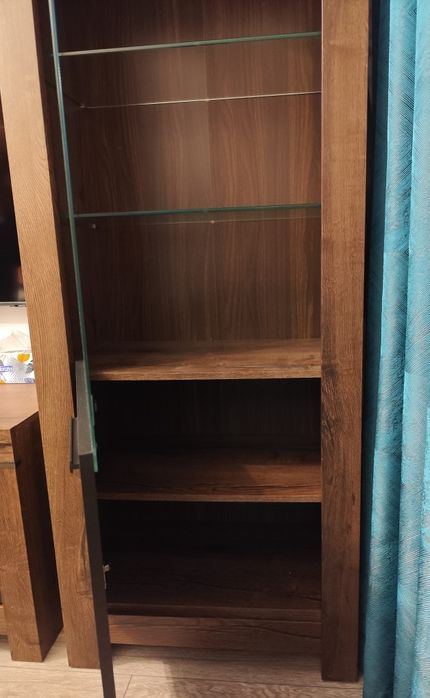 Dulap/Vitrină, Stejar Negru, 2 rafturi sticlă, din PAL, gama Balin