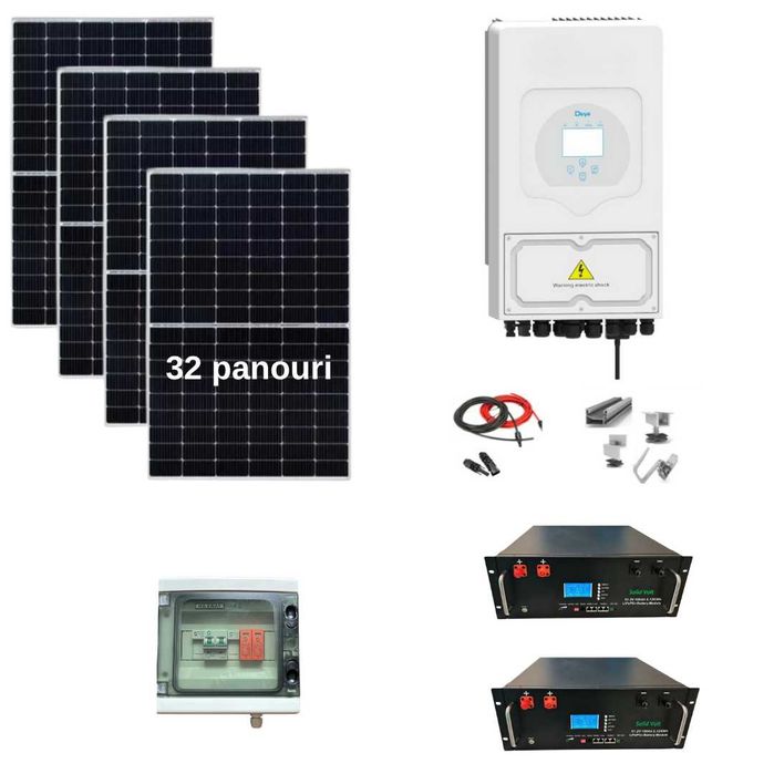 Sistem fotovoltaic 15 kw panouri+15 kw Deye trifazat+10.24 kw stocare