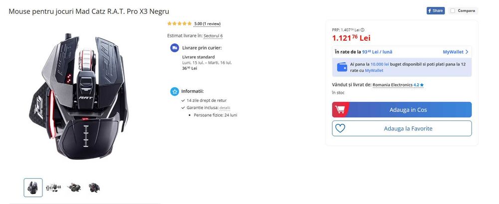 Mouse pentru jocuri Mad Catz R.A.T. Pro X3 Negru