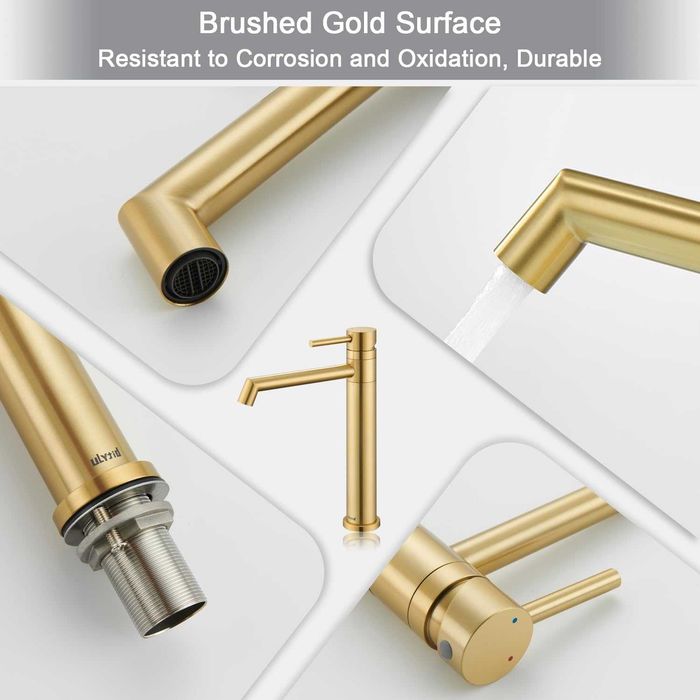 Baterie baie aurie,înalt pentru blat, rotație la 360°, înălțime 204 mm