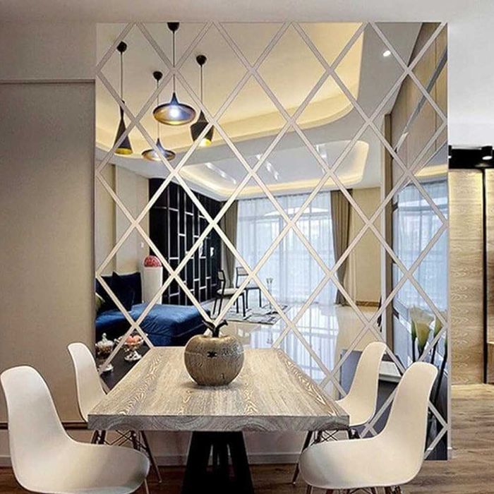 Комплект от 32 самозалепващи се огледала за стена с форма на ромб