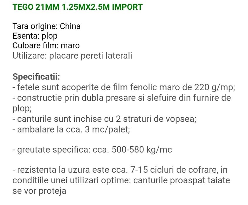 Vand panouri Tego 1,25*2,5m, esenta Plop, grosime 21mm stare f buna