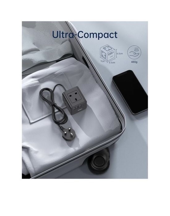 Prelungitor Cube 8-in-1 cu USB A&C și 3 prize AC, 1,5 m, negru