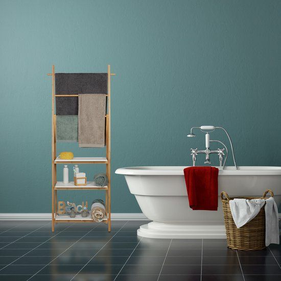 Свободностояща бамбукова закачалка за кърпи с рафтове 150 x 50 x 30 см