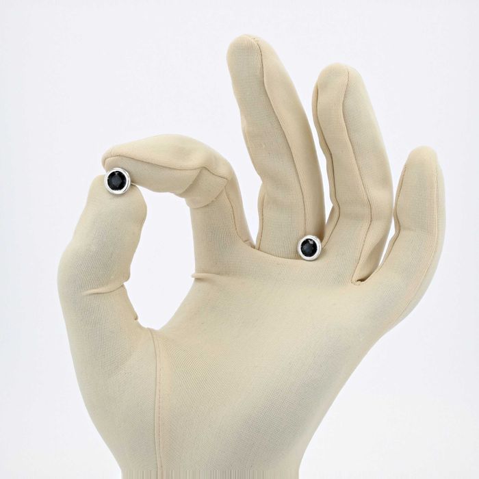 Cercei cu safire, aur alb 18k rotunzi cod 7541