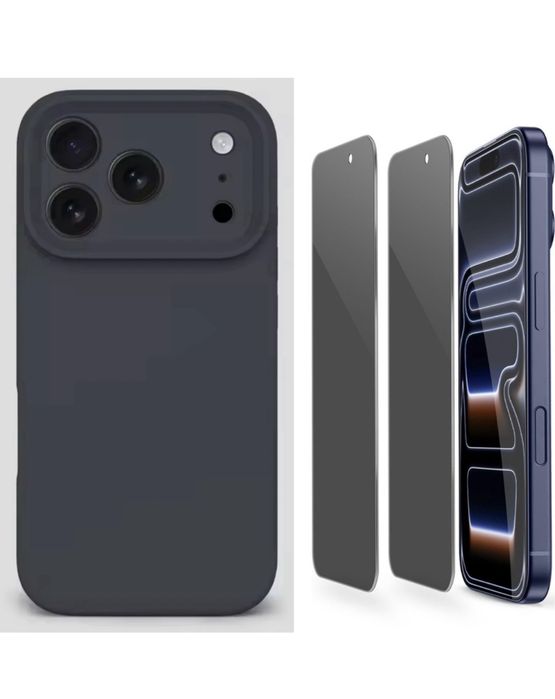 Husa Classic Alcantara + Folie Sticla Privacy  Iphone 17/18/AIR/PRO/MAX