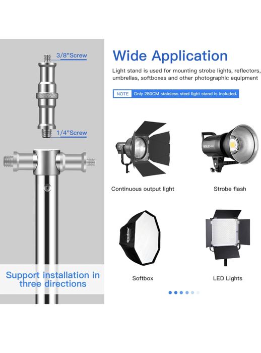 Проф. Стоманена стойка. 2.80м. фото стойка. Светкавица. софтбокс