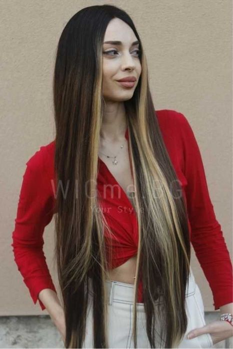 Дълга тъмнокафява лейс фронт перука Мелита