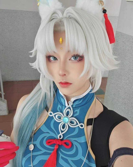 Аниме косплей бяла перука с подвижна опашка Star Rail Feixiao