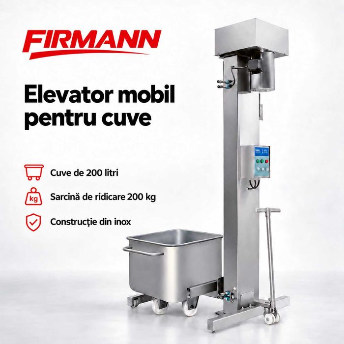 FIRMANN - Elevator mobil pentru ridicarea și bascularea cuvelor  200 litri