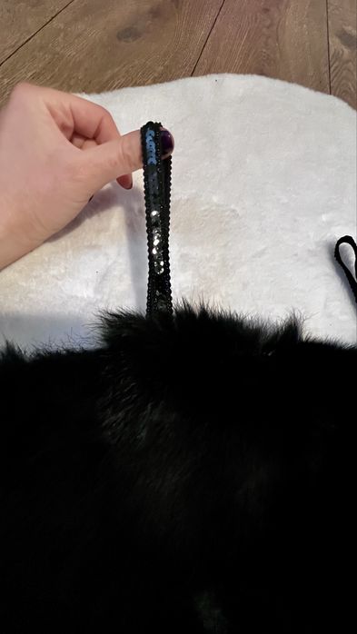 Top negru cu blanita, fata fur, spate tricot, estetica y2k/ soft-glam