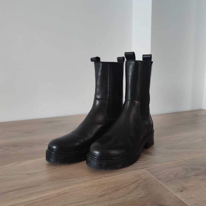 Cizme damă SANMARINA, trei sferturi, piele naturală, negre, 38