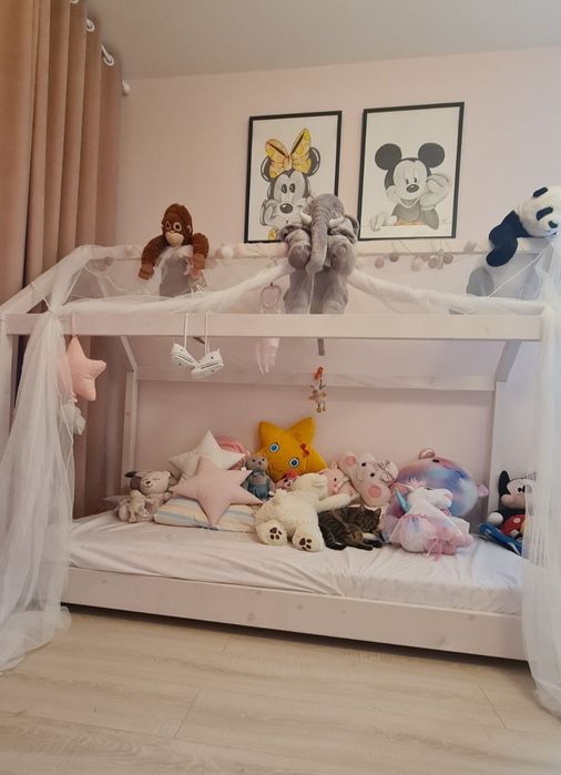 Pat Montessori cu saltea si perdeluta +luminițe