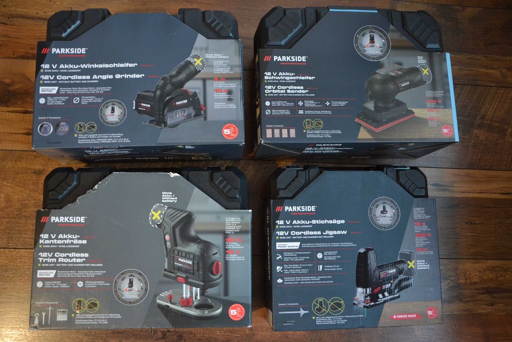 Нови безчеткови оберфреза, ъглошлайф и виброшлайф  Parkside 12V