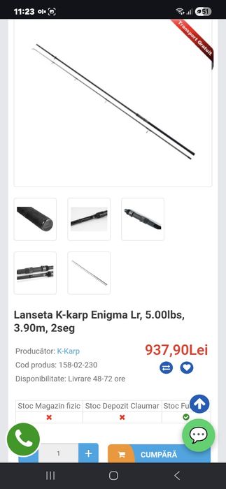 Vând 4 lansete K-Karp Enigma LR 3,9m/5lb
