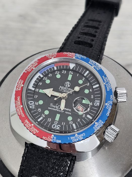 Ceas Diver Mortima Super Datomatic World Time Pepsi 1970 Vintage