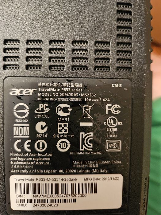 Laptop Acer TravelMate P633 i5-3210M / 4GB RAM / Windows 10 Pro