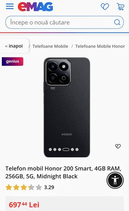 HONOR 200 Smart 5G  Midnight Black 4/256 GB sigilat!