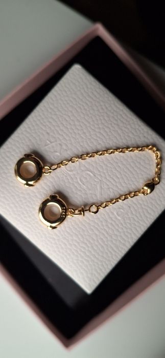 Lanț de siguranță Pandora S925, suflat cu aur, nou fără etichetă.