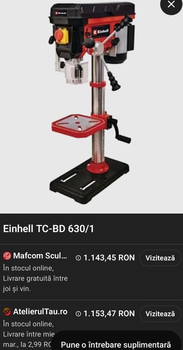 Mașină de găurit cu coloană Einhell TC-BD 630/1 – 630W – Nouă completă, cu cutie