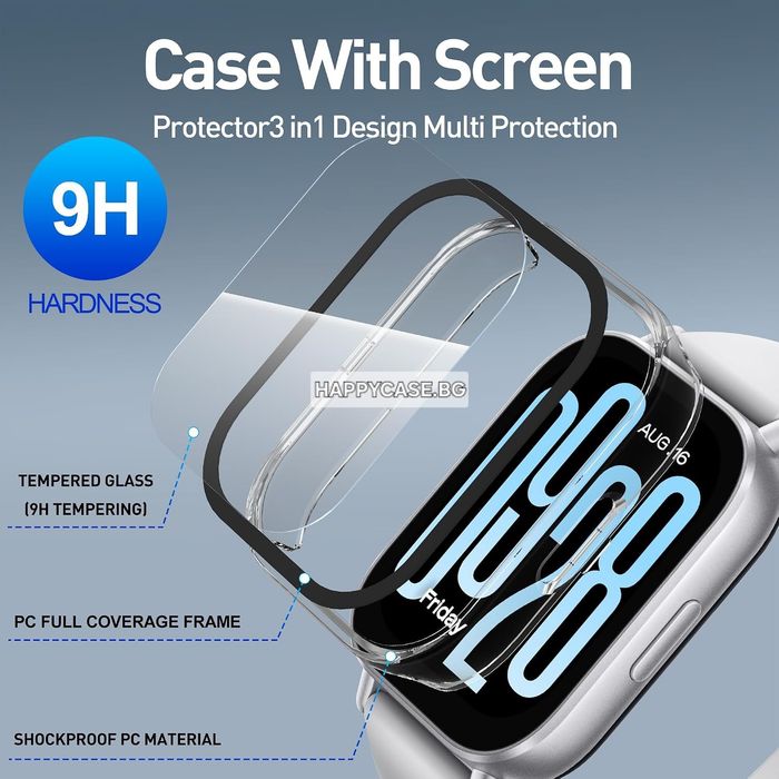 Xiaomi Redmi Watch 6 Active / 6 Lite / 360° Твърд пластмасов кейс с вграден протектор за екран