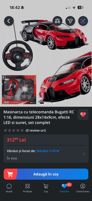 Masina telecomandata Bugatti RC cu volan si pedale telecomandate