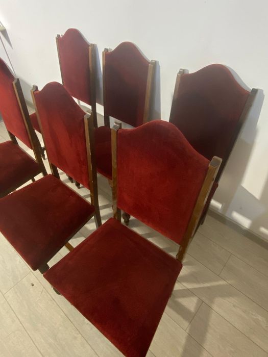 6 Buc. Scaun Vintage din Lemn; Set Scaune Tapițate